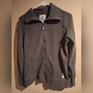Roots Gray Zip Up Sweatshirt With Fold Over Collar Womans M